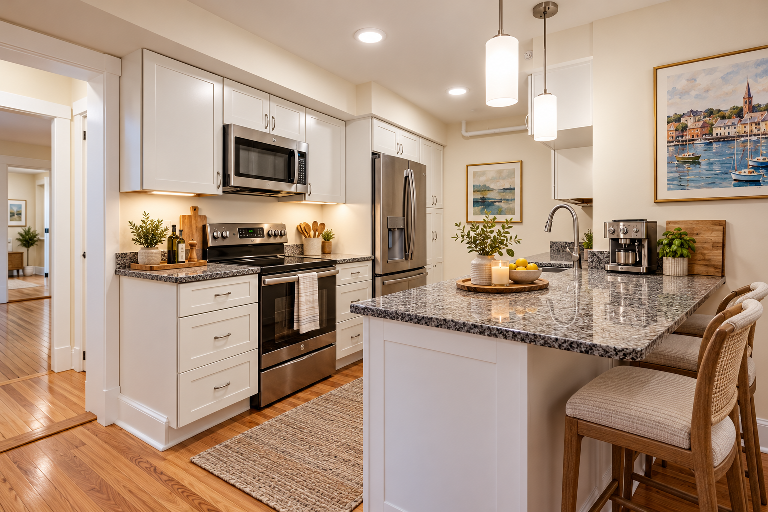 Chef kitchen with quartz island