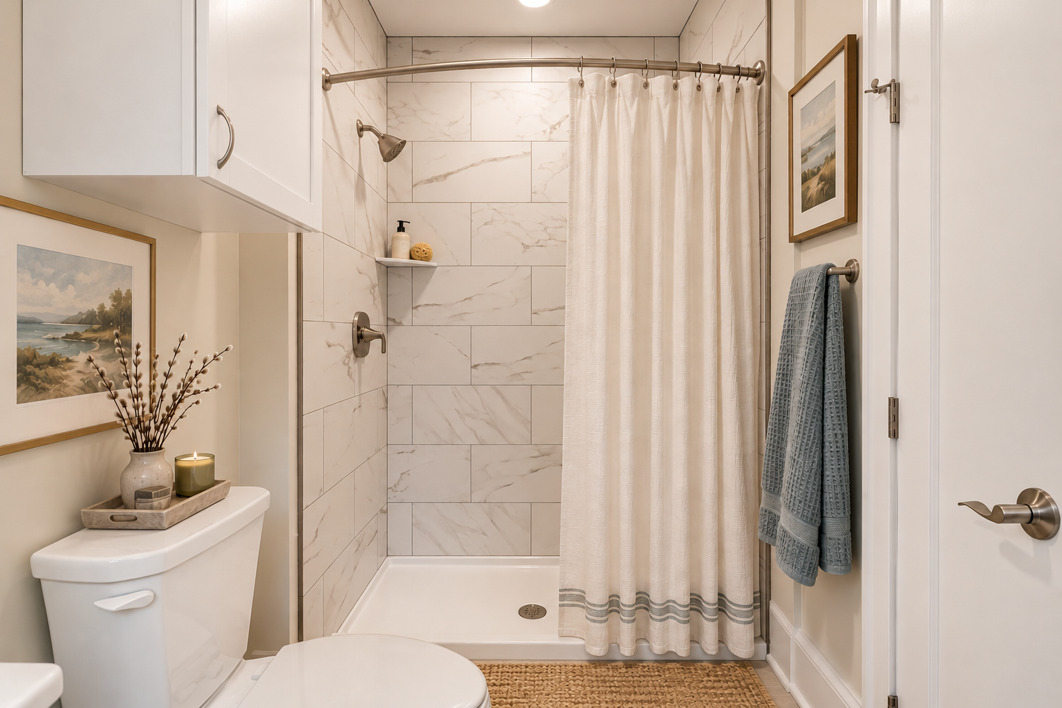 Second bathroom with marble tile
