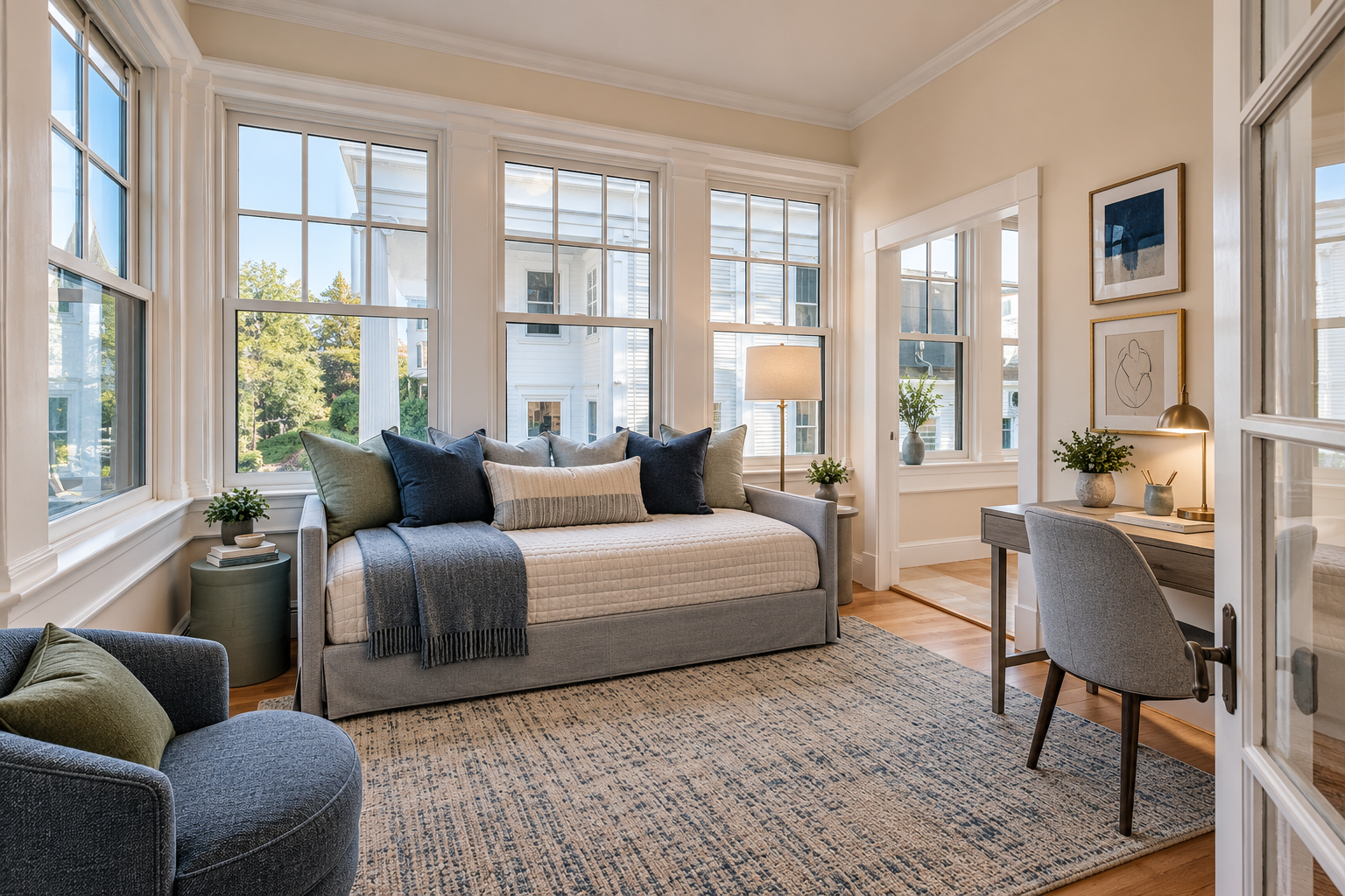 Second bedroom with garden views